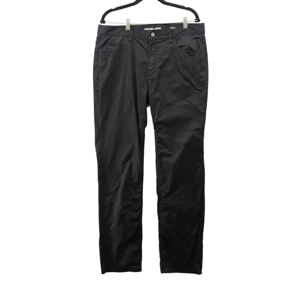 Michael Kors Classic Fit Chino Pants Mens 36x33 Black Flat Front Straight Slim - Picture 1 of 12